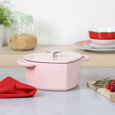 Pink Heart-Shaped 2-Quart Enameled Cast Iron Dutch Oven