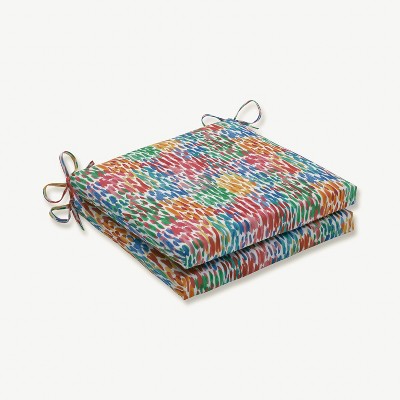 2pc 20" x 20" x 3" Make It Rain Zinnia Outdoor Squared Corners Chair Pad Set Blue - Pillow Perfect: Weather-Resistant with Ties