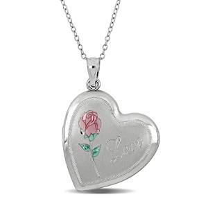 EVERLY JEWELRY | Sterling Silver 24mm Heart Locket Pendant Engraved Rose & "Love" Pendant With cable Chain, 18-inch - 1 of 4