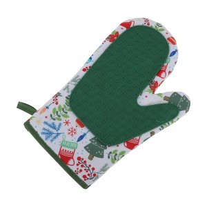Unique Bargains Oven Mitts Christmas Patchwork Oven Glove Hand Wash Only Silicone Cotton Cloth Green 10.63"×7.09" 1 Pcs - 1 of 4