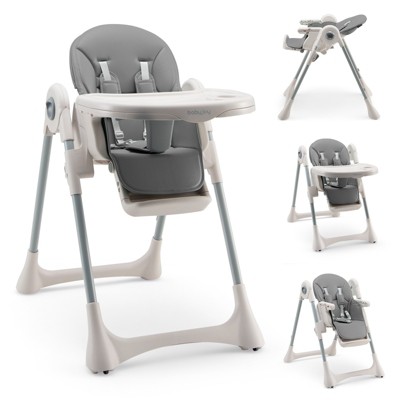 Infans Baby High Chair Folding Baby Dining Chair w/ Adjustable Height & Footrest Gray