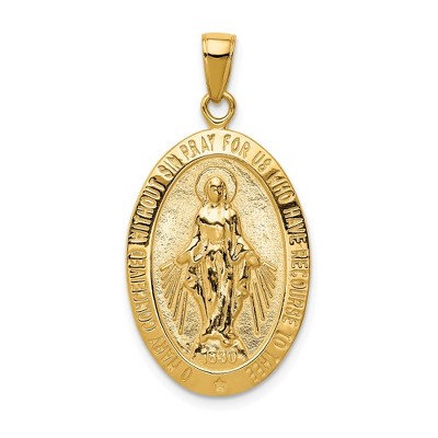 Black Bow Jewelry 14k Yellow Gold, Solid Oval Miraculous Medal Pendant