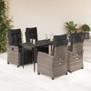 vidaXL 5 Piece Patio Dining Set with Cushions - Gray Poly Rattan & Tempered Glass Table for Outdoor Garden, Backyard, Deck, Patio - 2 of 4