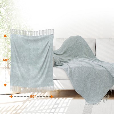 Ultra Soft Gray Wool Knitted Throw Blanket with Fringe