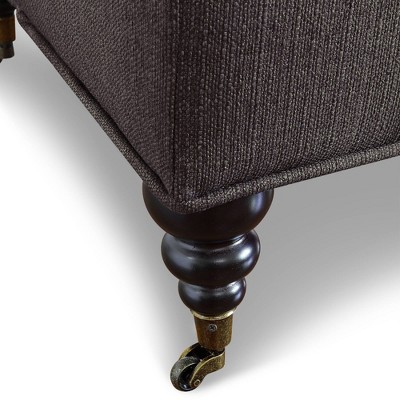 Charcoal Tufted Storage Ottoman with Turned Wood Legs