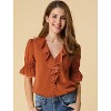 Allegra K Women's Ruffle V Neck Puff Sleeve Summer Casual Chiffon Peasant Top 2 Packs - 2 of 4