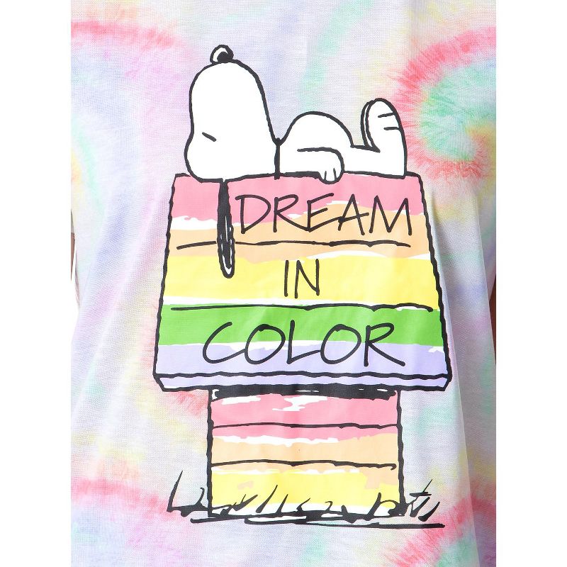 Peanuts Womens' Snoopy Dream In Color Tie-Dye Sleep Pajama Set Short Multicolored, 4 of 6