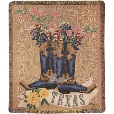 Manual Woodworks and Weavers Fringed Cotton Throw – Texas Bluebonnet Floral Blanket for Home Décor