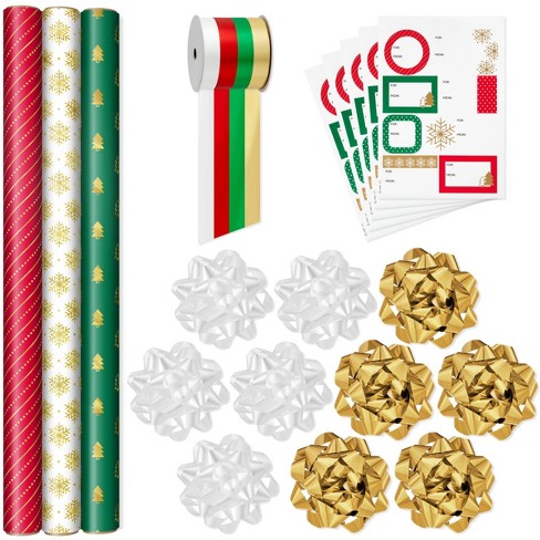 Hallmark Holiday Wrapping Paper with Cut Lines on Reverse (3 Rolls