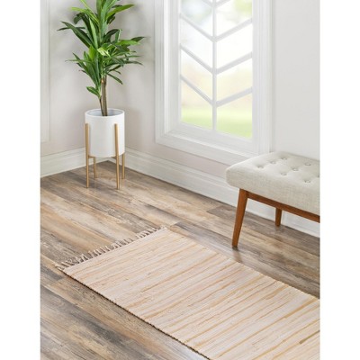 Handwoven Beige and Ivory Striped Synthetic Runner Rug
