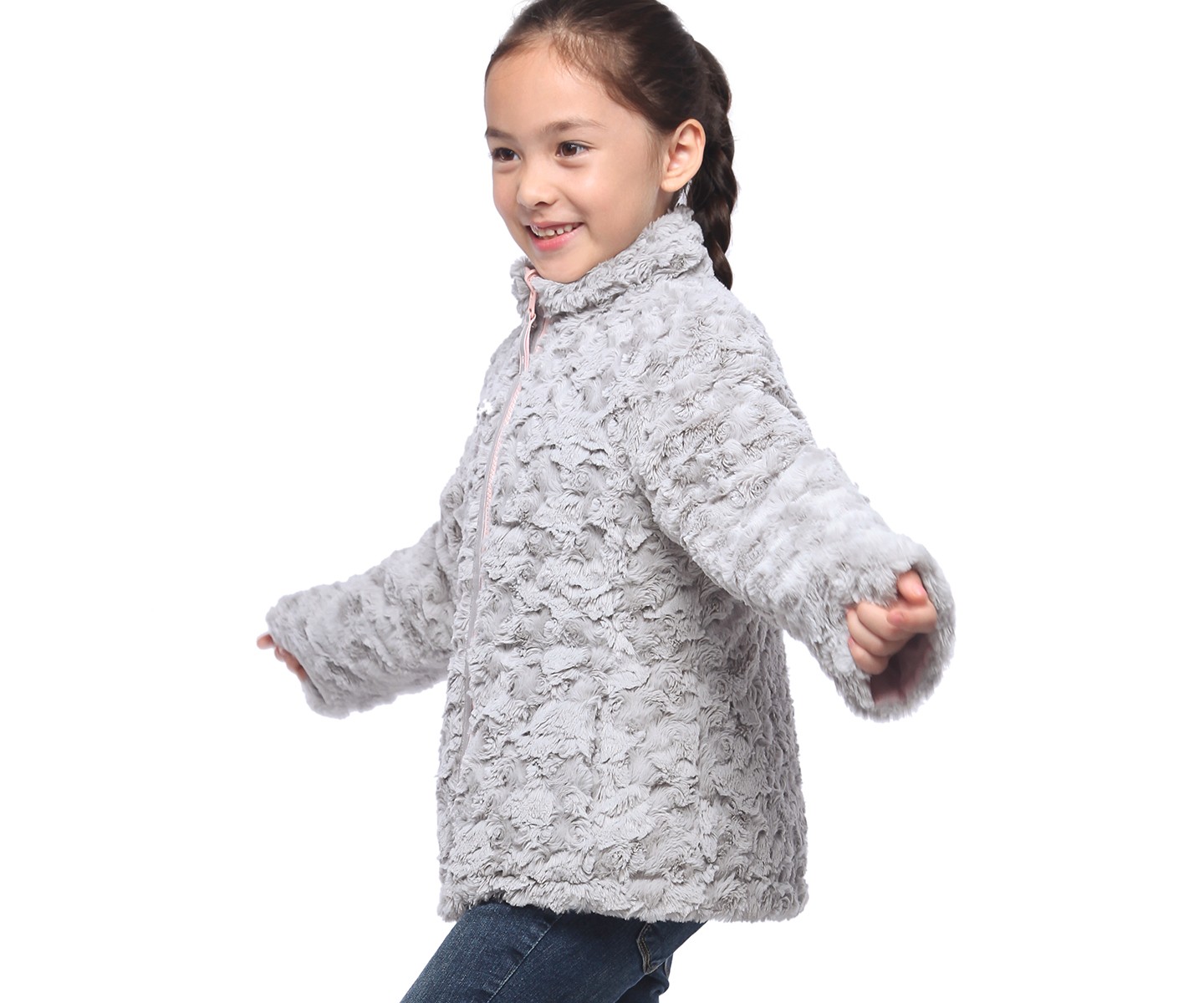 Куртка Rokka&Rolla Reversible Fleece Jacket Puffer Coat-Frost Gray/Chalk Pink, size 8 для девочек, цвет: Серый — фото 5