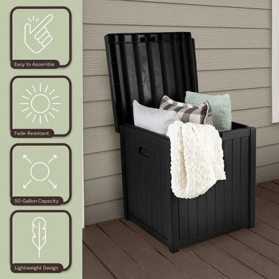 Black 50 Gallon Lockable Plastic Deck Storage Box