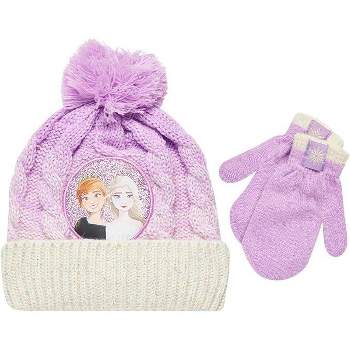 Frozen Elsa and Anna Girls Beanie Hat and Gloves Cold Weather Set (Age 2-7)