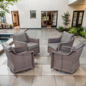 POCASSY Patio Swivel Chairs Set of 4, All Weather PE Wicker Patio Furniture with Steel Frame Ideal for Porch Balcony - 1 of 4