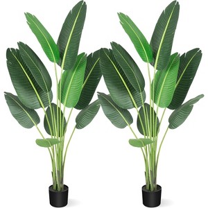 Artificial Bird of Paradise Plant – Realistic Faux Tree with Trunks & Pot, 4/5/6ft Indoor/Outdoor Decor (1 or 2 Pack) - 1 of 4