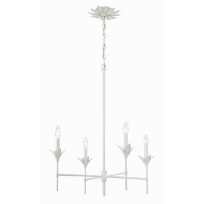 Matte White 4-Light Chandelier with Silk Shades