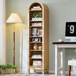 SinCiDo Arched Bookshelf, Modern Farmhouse Bookshelf Storage Cabinet w/Adjustable Shelves, Wood Bookshelf w/Open Display Shelf for Home Office - 1 of 4