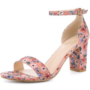 Perphy Women's Floral Printed Open Toe Ankle Strap Chunky Heels Sandals - 1 of 4
