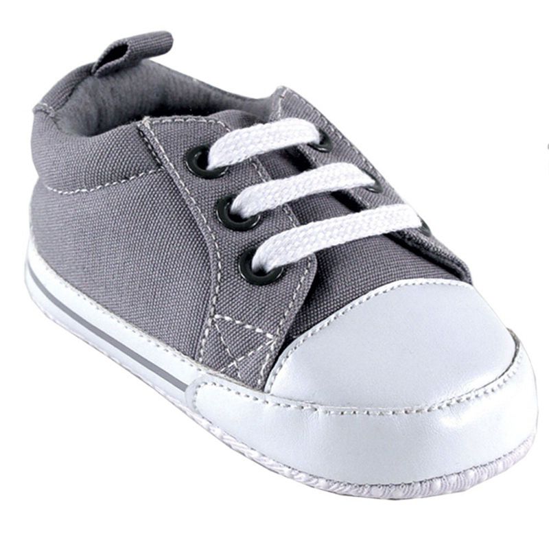 Luvable Friends Baby Unisex Crib Shoes, Gray Canvas, 1 of 3