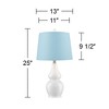 360 Lighting Jane Modern Table Lamps 25" High Set of 2 White Ceramic Blue Hardback Fabric Drum Shade for Bedroom Living Room House Bedside Nightstand - 4 of 4