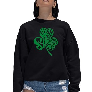 LA Pop Art Women's Word Art Crewneck Sweatshirt - St. Patrick's Day Shamrock - 1 of 4