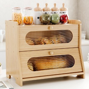 MOEPISY Bread Box for Kitchen Countertop,Double Layer Large Capacity Bamboo Bread Storage Container with Acrylic Wavy Door Panel - 1 of 4
