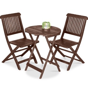 Best Choice Products 3-Piece Acacia Wood Bistro Set, Folding Patio Furniture w/ 2 Chairs, Table - 1 of 4
