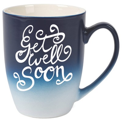 Elanze Designs Get Well Soon Two Toned Ombre Matte Navy Blue and White 12 ounce Ceramic Stoneware Coffee Cup Mug