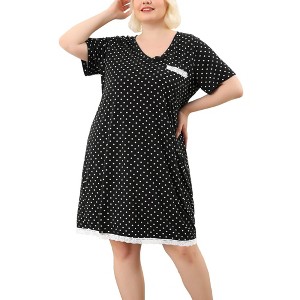 Agnes Orinda Women's Plus Size Pajamas Knit Lace Trim Polka Dots Short Sleeve Nightgowns - 1 of 4