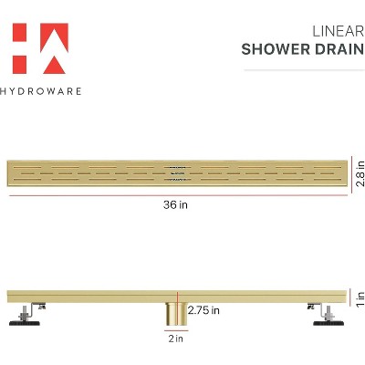 36-Inch Gold Stainless Steel Linear Shower Drain with Hair Strainer