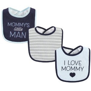 Hudson Baby Infant Boy Fiber Filled Drooler Bibs 3pk, I Love Mommy Lt. Blue, One Size - 1 of 4