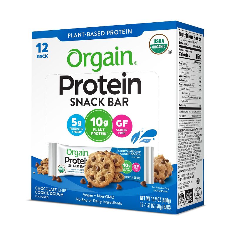 Orgain Organic Vegan Protein Bar - Chocolate Chip Cookie Dough - 12ct, 2 of 7