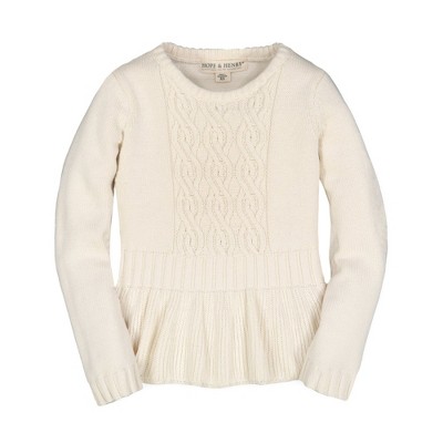 Hope & Henry Girls' Fit and Flare Peplum Sweater (Ivory, 3-6 Months)
