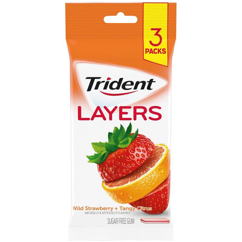 Trident Layers Wild Strawberry &#38; Tangy Citrus Sugar Free Gum - 3pk/42pc, 1 of 12
