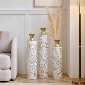 Angel Sar 3-Piece Sun Medallion Vase Set, Tall Ceramic Vases with Gold Emblem Design, 32.5" 28.5" 24.6" H Home Decor - 1 of 4