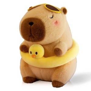 TITQWOP Capybara Plush 12" Pool Party Capybara Stuffed Animal Kawaii Duck Floatie & Sunglasses Wearing Cute Capybara Toy, Ultra Soft Hugging Gift - 1 of 4