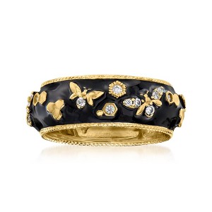 Ross-Simons 0.30 ct. t.w. White Topaz and Black Enamel Bumblebee Ring in 18kt Gold Over Sterling - 1 of 4