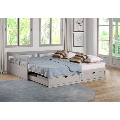 Twin Gray Wood Daybed with Twin Trundle, Extends to King Size – HOMEDAYBED