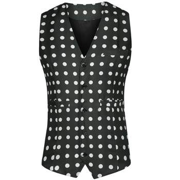 Lars Amadeus Men's Slim Fit V-Neck Sleeveless Polka Dots Pattern Vest