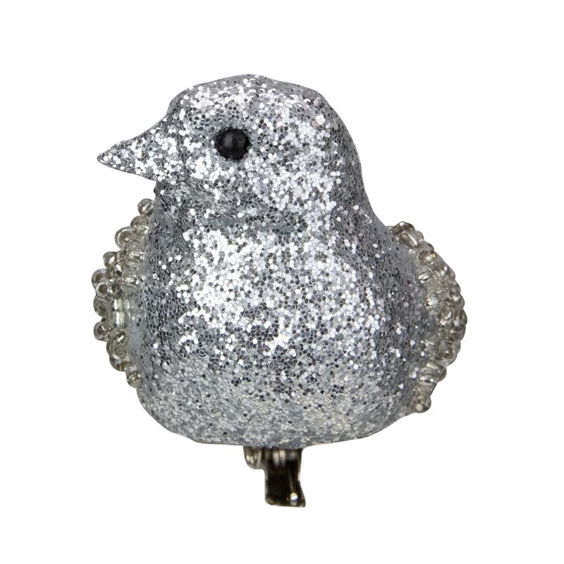 Northlight 6.75" Silver Glittered Bird with Feather Tail Clip On Christmas Ornament, 4 of 7