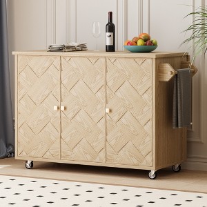 YOOCOZZ Ash Veneer Handwoven Rolling Kitchen Island & Dining Cart with Drop Leaf and Ample Storage Space - 1 of 4