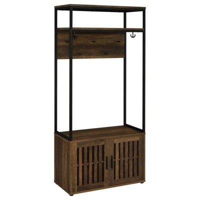 Coaster Quincy Industrial 2 Door Wood Hall Tree Dark Pine/Black