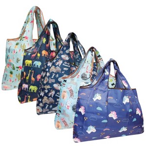 Wrapables Large Foldable Tote Nylon Reusable Grocery Bags, 5 Pack - 1 of 4