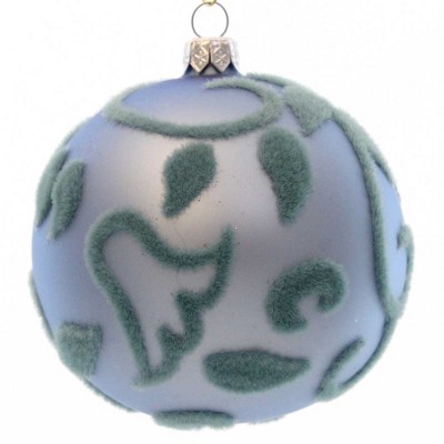 Holiday Ornament 4.0 Inch Blue On Blue Flocked Ball Christmas Tree Ornaments