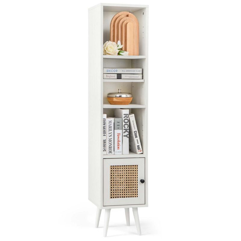 Costway Rattan Storage Cabinet Freestanding Slim Organizer Wood Display Rack Living Room Black/White/Natural, 1 of 11
