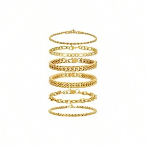 Stainless Steel Bracelets for Women Cuban Link Rope Chain Set 7.5 Inches - 1 of 4