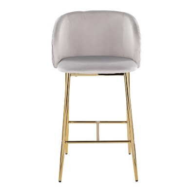 Gold Metal and Silver Velvet Counter Stools Set of 2