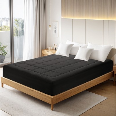 HYLEORY Quilted Fitted Full XL Mattress Pad 8-21" Deep Pocket Cooling Mattress Topper, Black