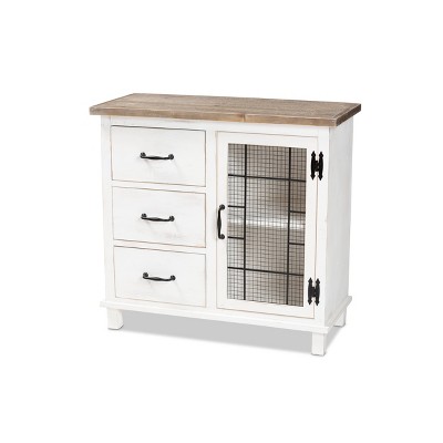 Faron Finished Wood 3 Drawer Storage Cabinet White/Oak Brown - Baxton Studio