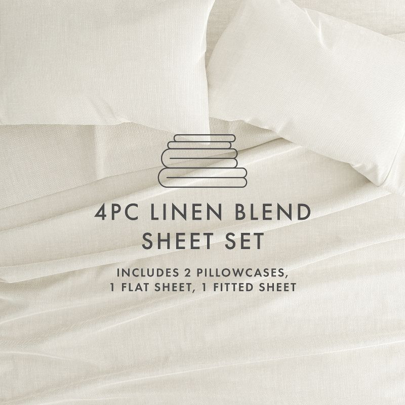 Linen Blend Premium Luxury Solid 4PC Bed Sheets Set - Becky Cameron, 5 of 19